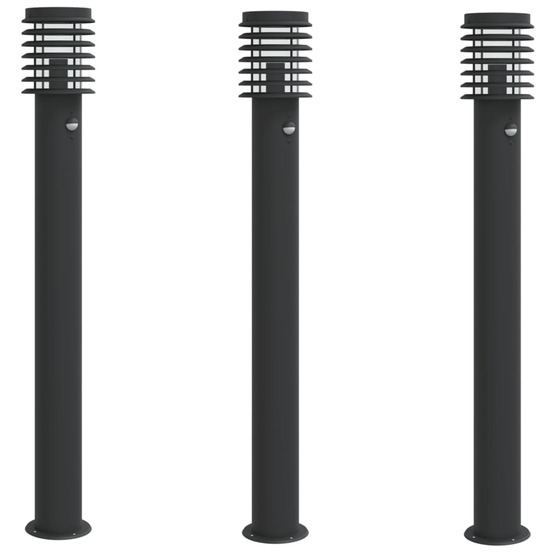 Lampadaires d'extérieur et capteurs 3 pcs noir acier inoxydable