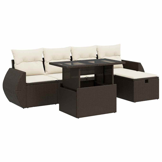 Salon de jardin avec coussins 6 pcs marron résine tressée