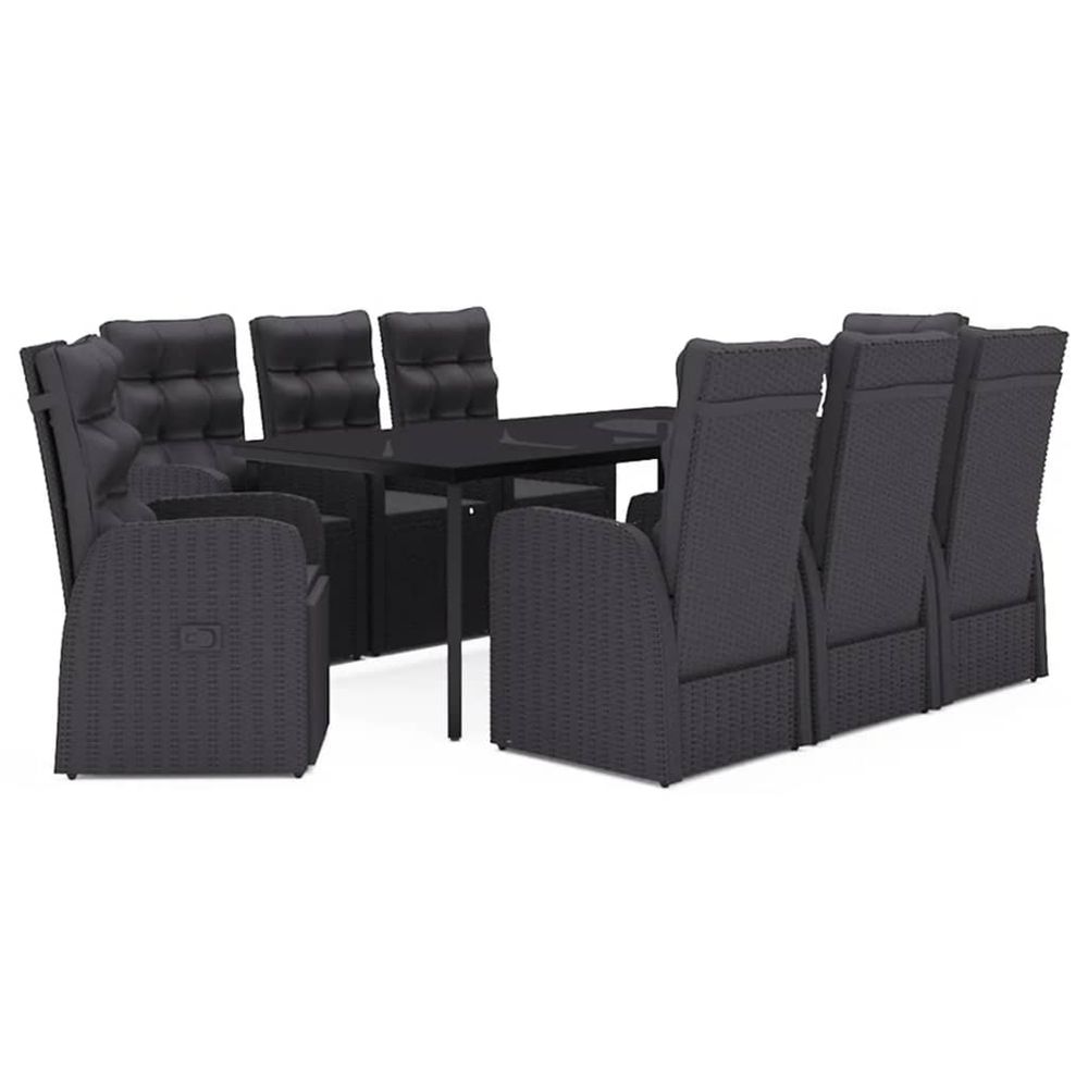Ensemble à manger de jardin avec coussins 9 pcs noir