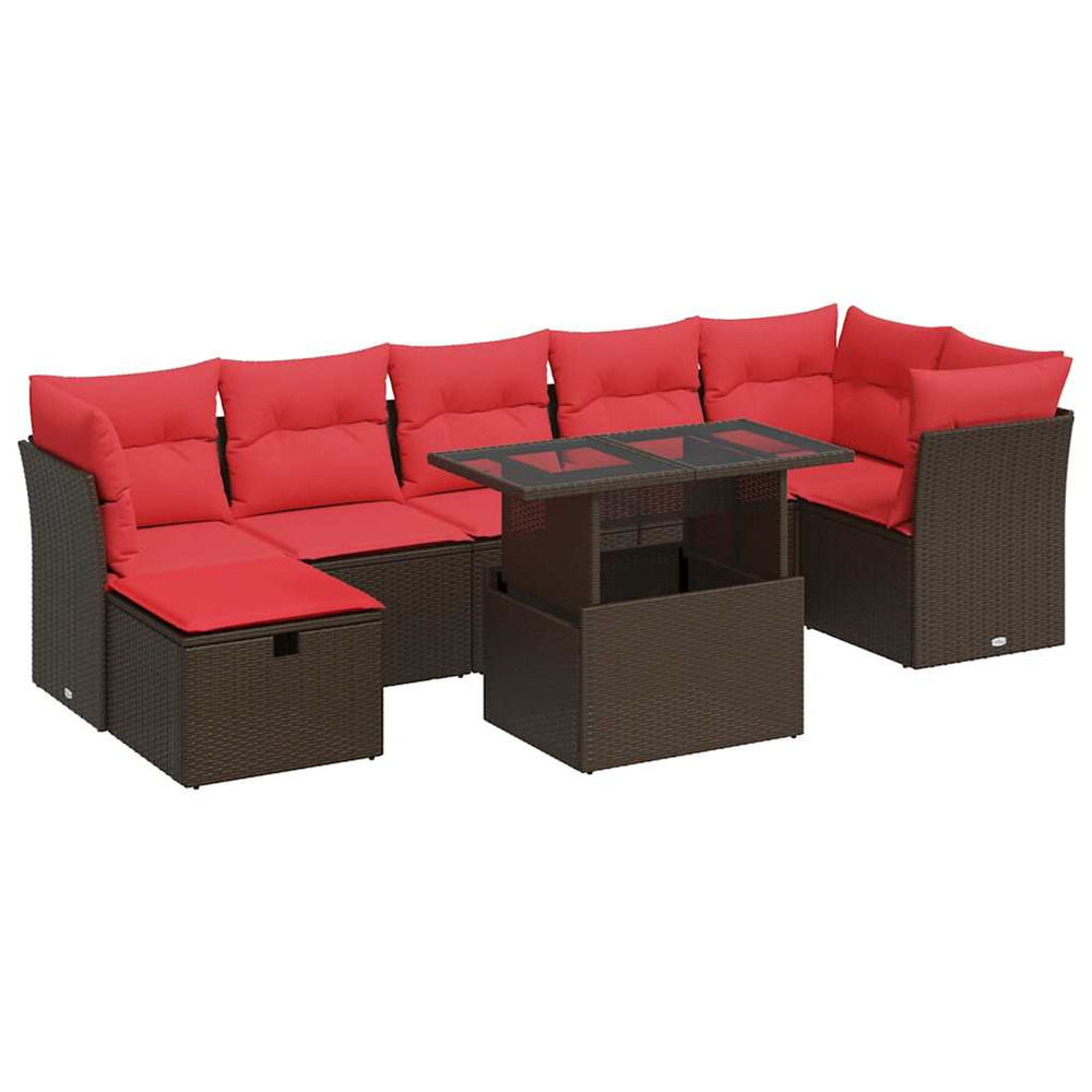 Salon de jardin avec coussins 8 pcs marron résine tressée