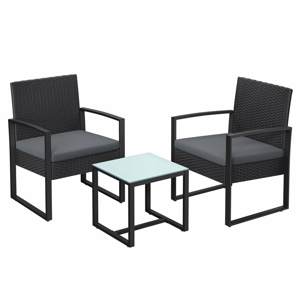 Salon de jardin extérieur ensemble de 3 meubles de jardin surface tressée pour balcon terrasse montage facile 2 canapés et 1