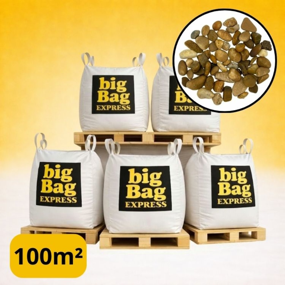 Pack 5 x big bag de +/- 1,5t ≃ 100m² galet ou gravier roulé jaune caramel ø 8/16 mm - livraison premium