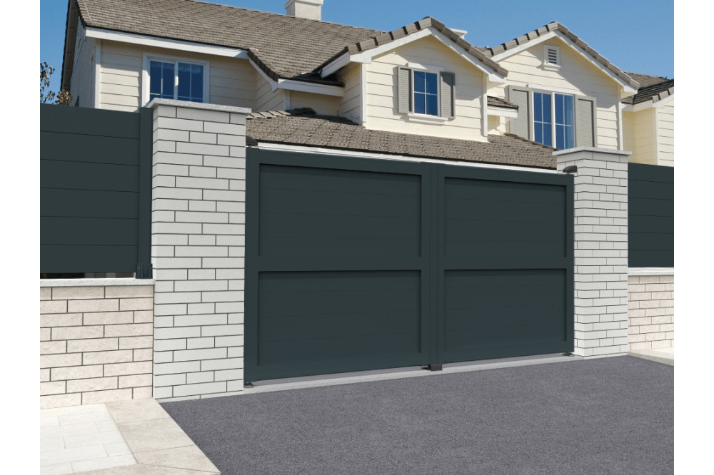 Portail battant plein gris anthracite l 3000 x h 1757 mm motorisé