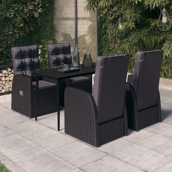 Ensemble à manger de jardin avec coussins 5 pcs noir