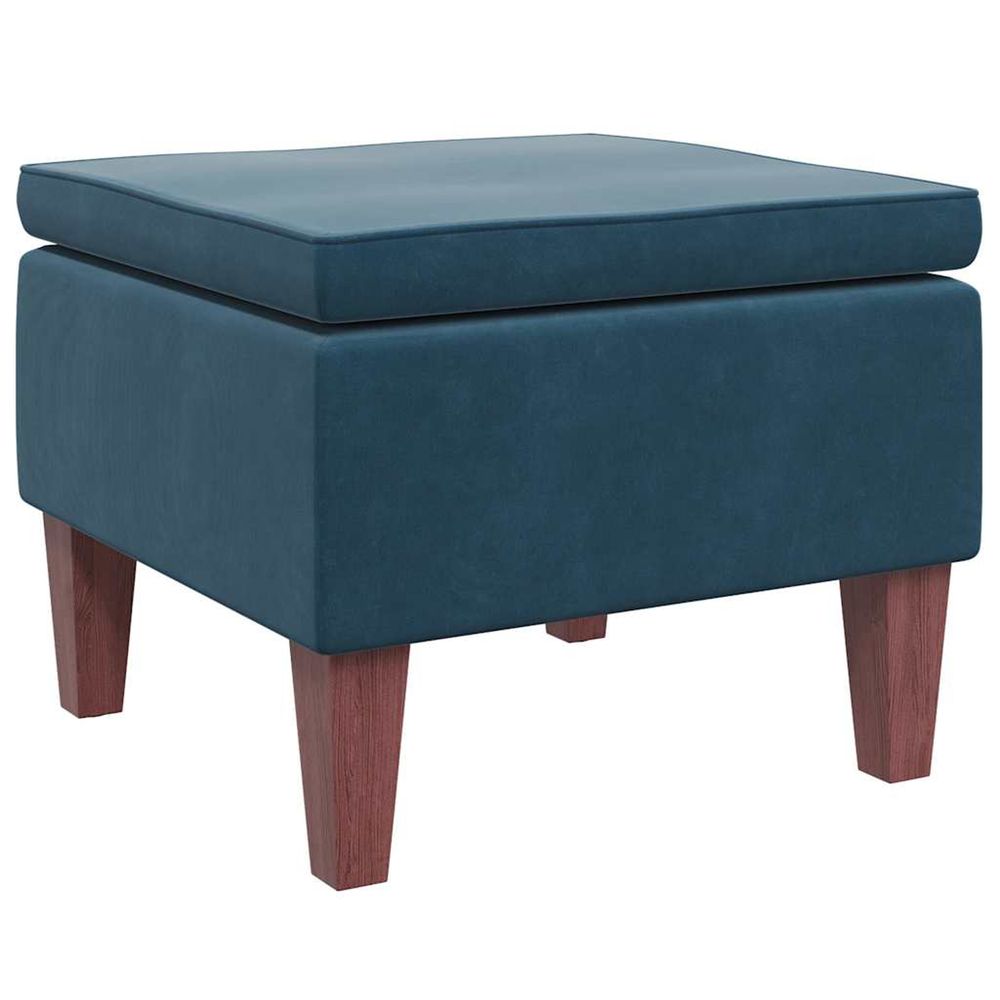 Tabouret avec pieds en bois bleu velours
