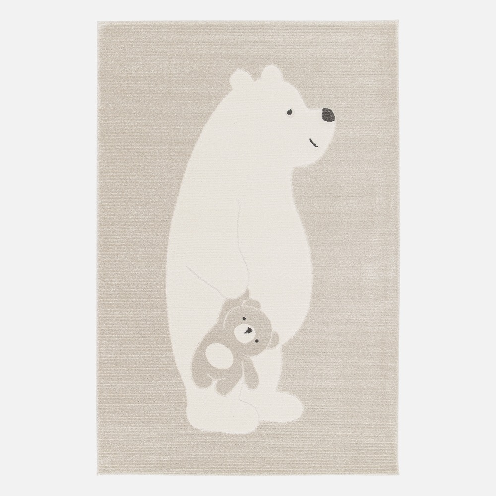 Tapis enfant beige / crème, tapis intérieur oursons, poils ras
