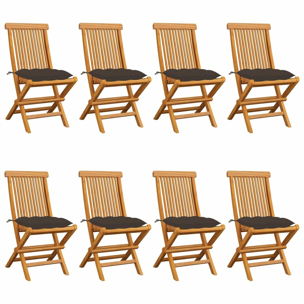 Chaises de jardin et coussins taupe lot de 8 bois teck massif