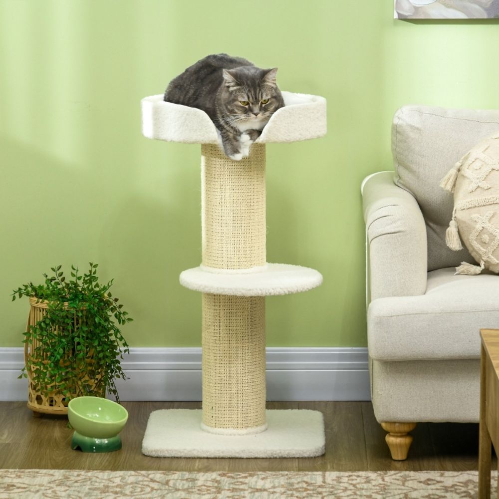 Arbre à chat griffoir sisal naturel peluche douce 91cm crème - comfortxl pet living