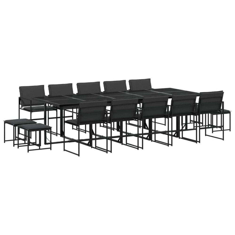 Ensemble à manger de jardin avec coussins 15 pcs noir textilène