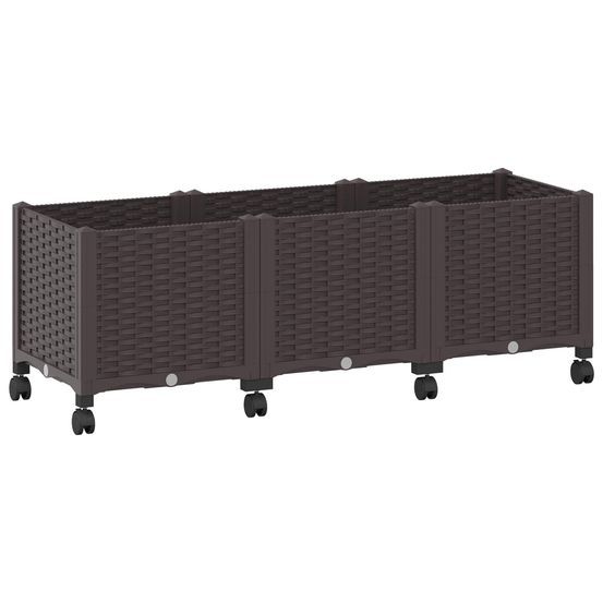 Jardinière d'extérieur avec roues marron 120 x 40 x 44 cm pp