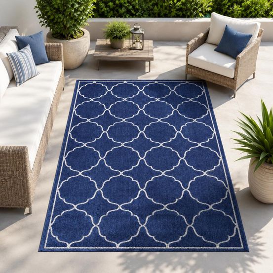 Tapis extérieur 140x200 tissé kilim bleu kuma