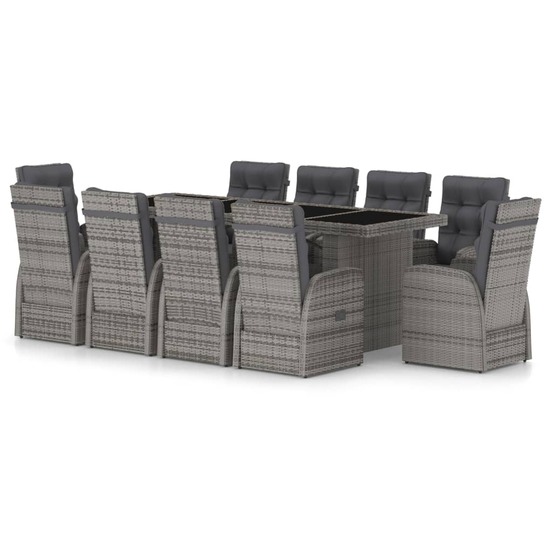 Salon de jardin 11 pcs avec coussins résine tressée gris