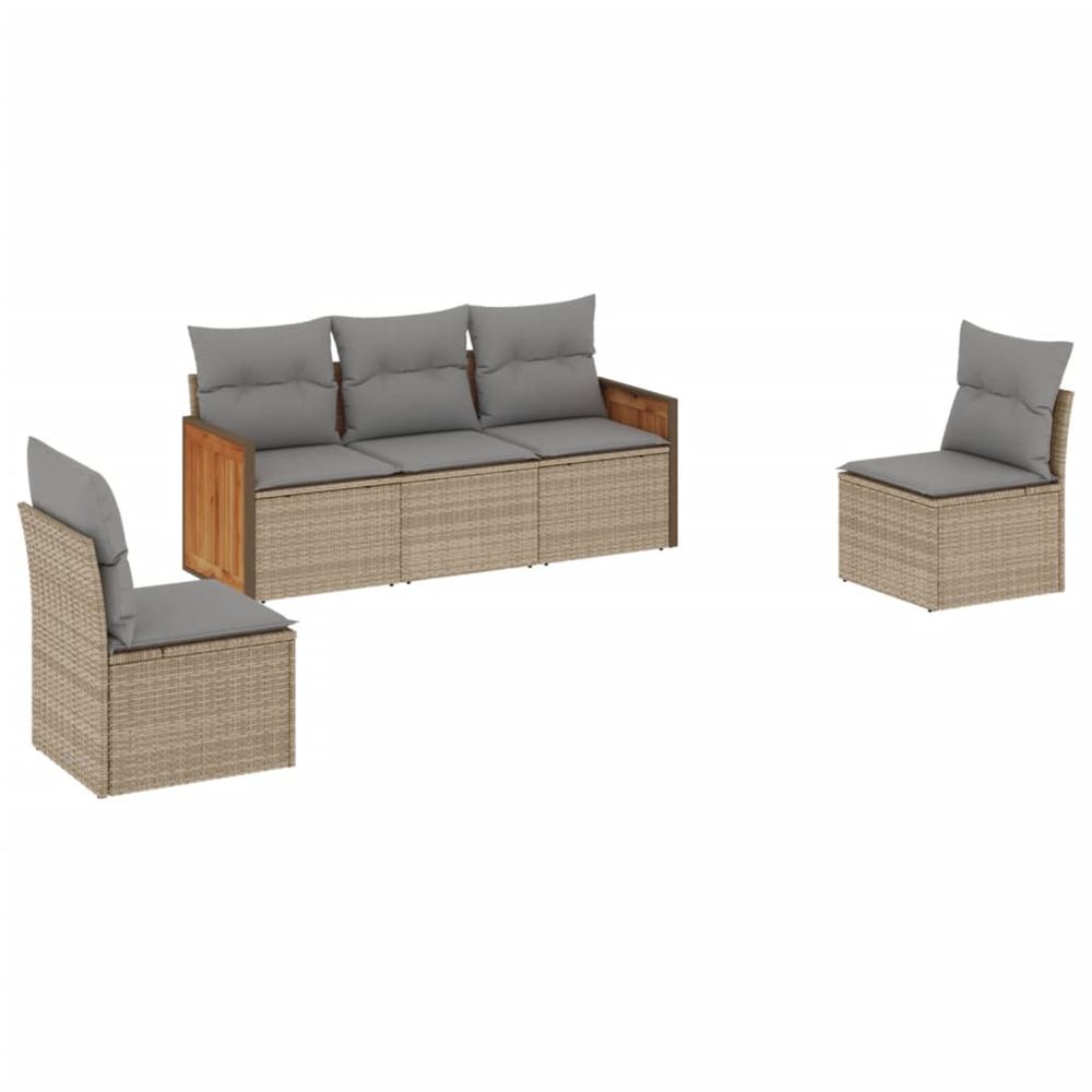 Salon de jardin avec coussins 5 pcs beige résine tressée