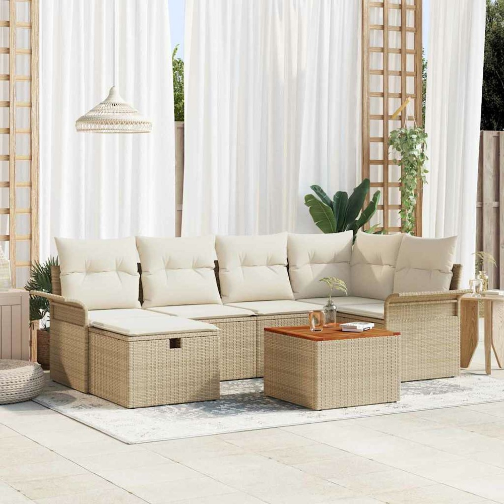 Ensemble de canapé de jardin 7 pcs beige poly rotin