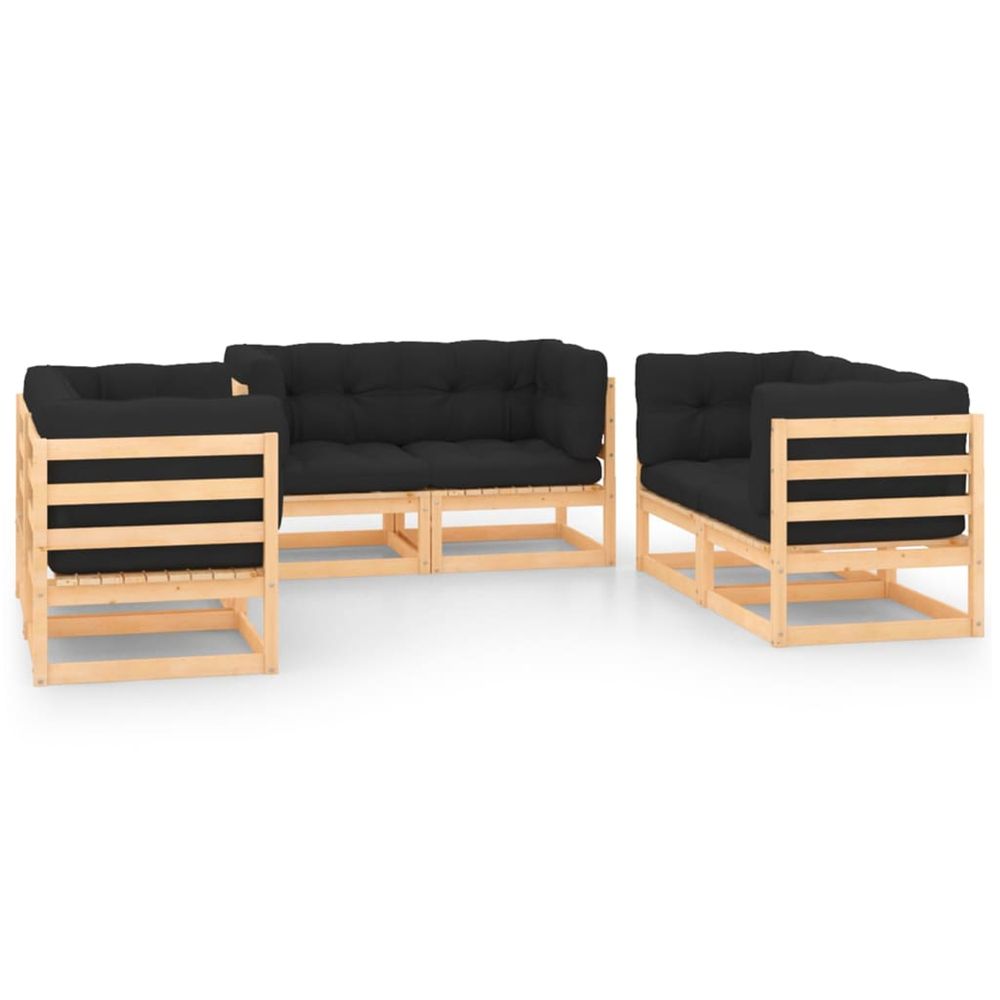Salon de jardin 6 pcs avec coussins bois de pin massif