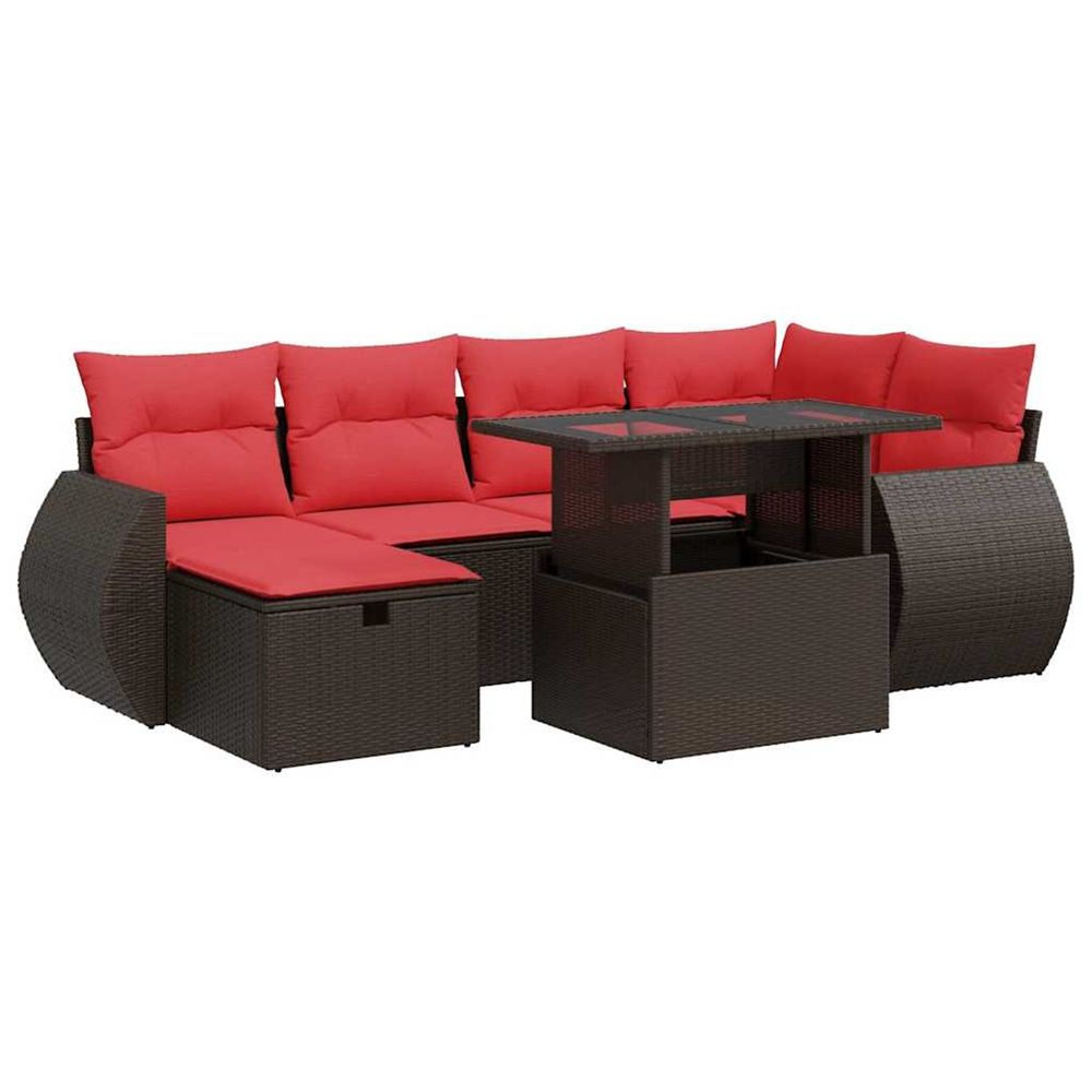 Salon de jardin avec coussins 7 pcs marron résine tressée