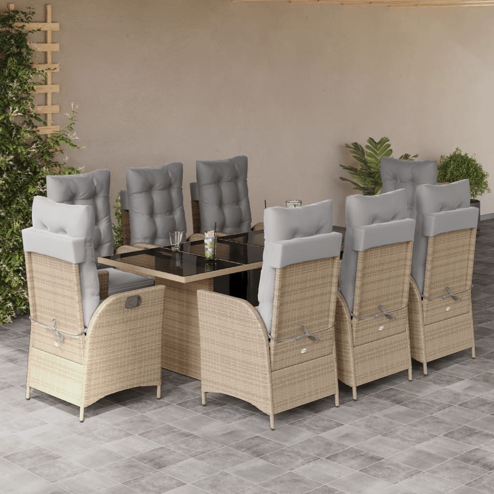 Ensemble à manger de jardin et coussins 9 pcs mélange beige