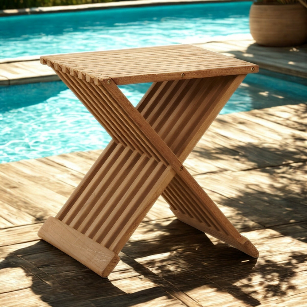Table basse de jardin en teck pliante fish