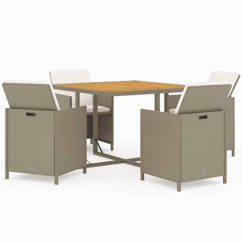 Ensemble à manger de jardin et coussins 5 pcs poly rotin beige