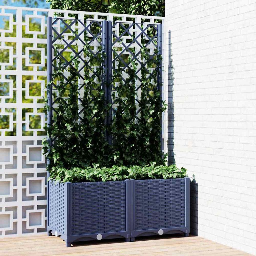 Grande jardinière avec treillis pp pour plantes grimpantes bleu gris 80x136cm