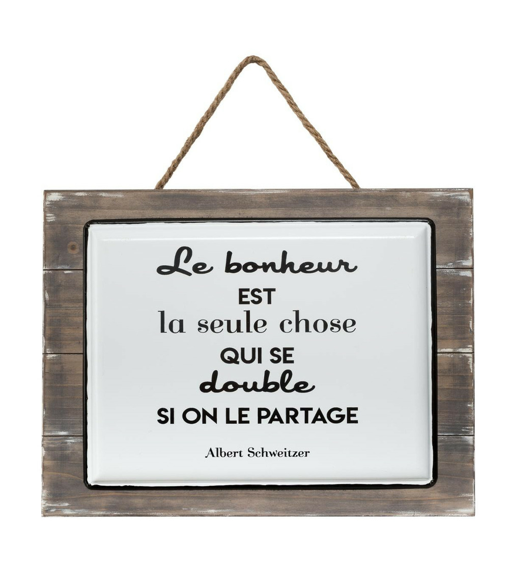 Plaque décorative en bois et métal céramique avec citation 40 x 30 cm