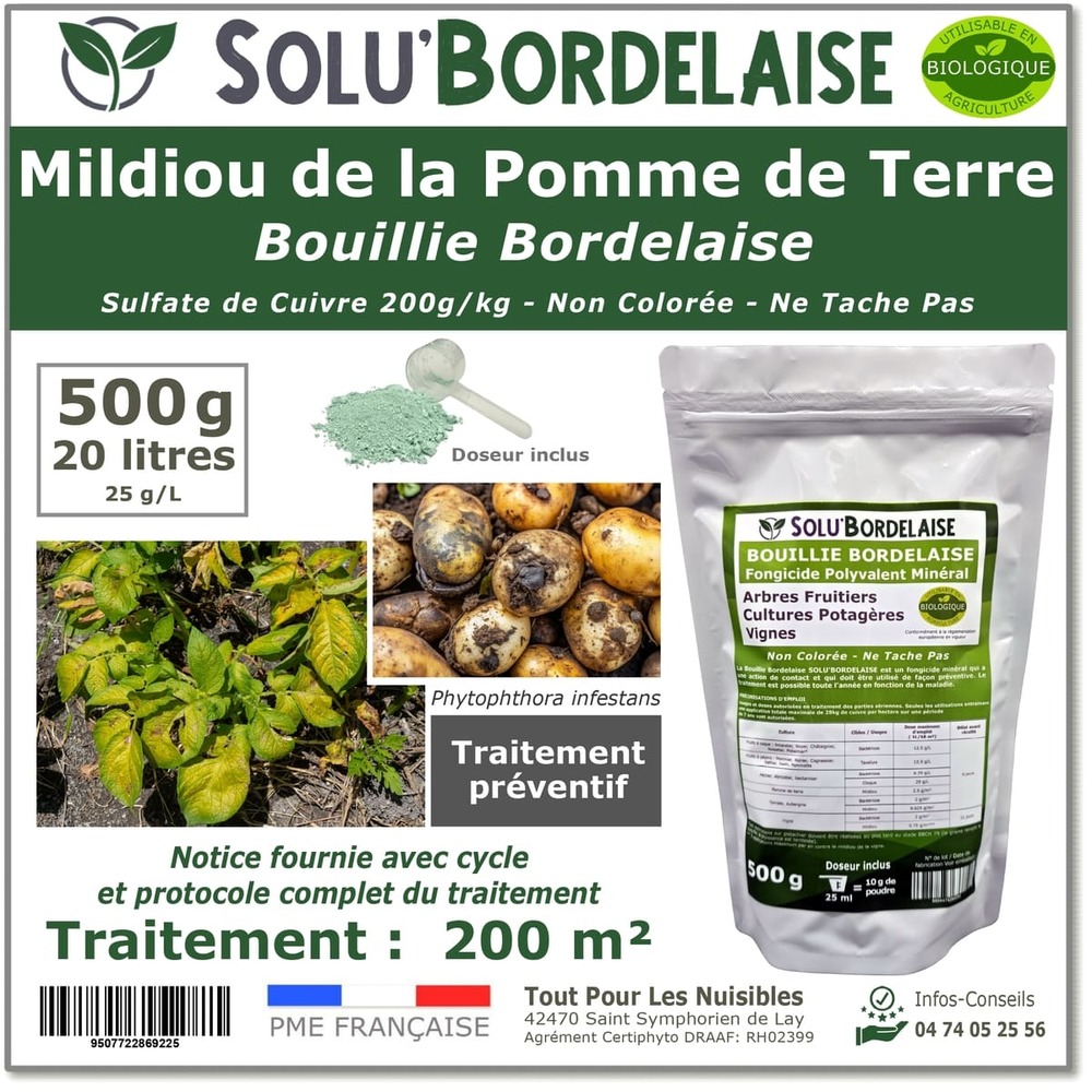 Solu'bordelaise - 500 g de bouillie bordelaise - mildiou de la pomme de terre - utilisable agriculture biologique