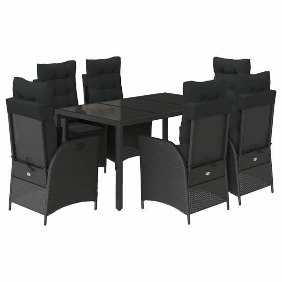 Ensemble à manger de jardin coussins 7pcs noir résine tressée