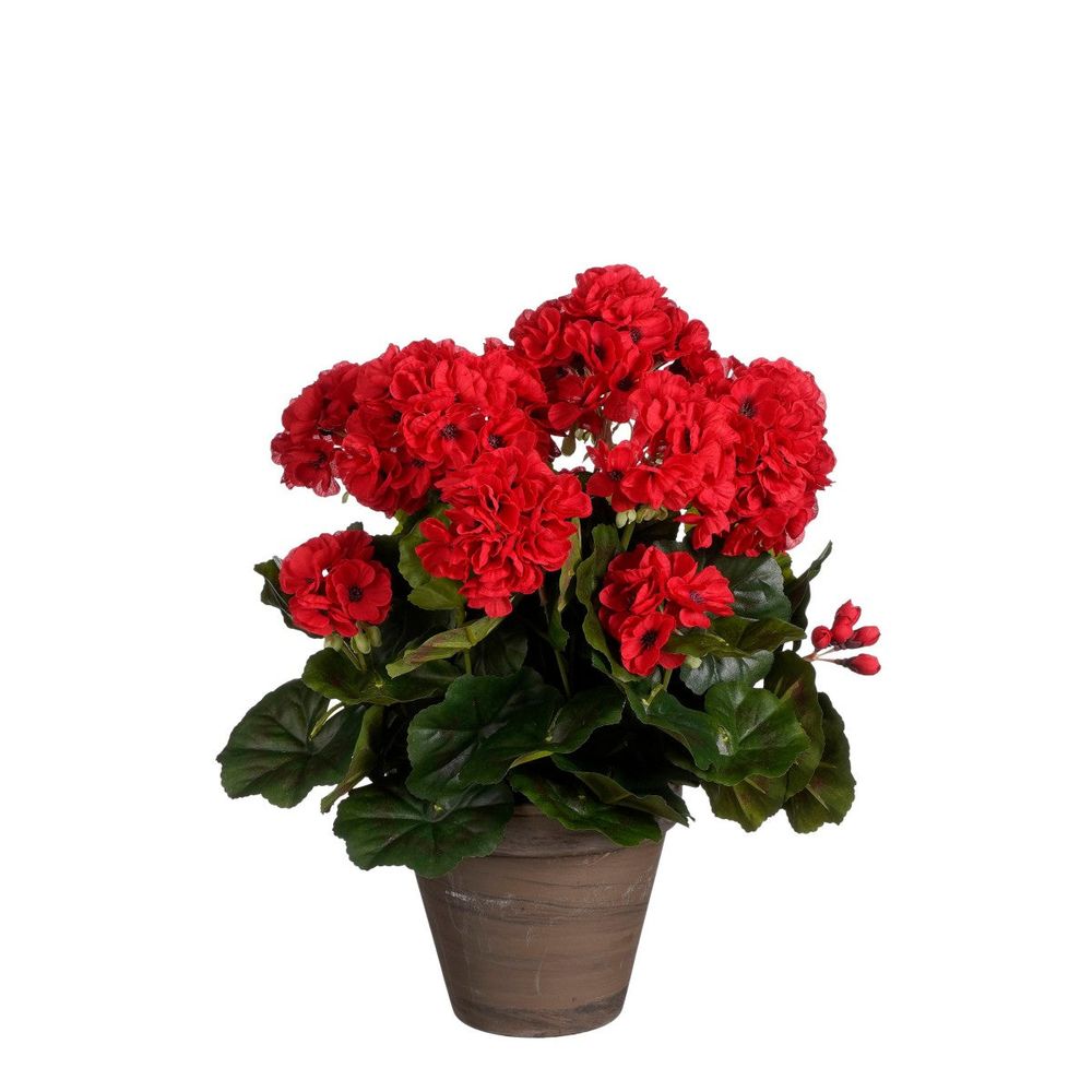 Mica decorations plante artificielle geranium - 27x27x41 cm - polyester - rouge
