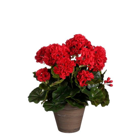 Mica decorations plante artificielle geranium - 27x27x41 cm - polyester - rouge