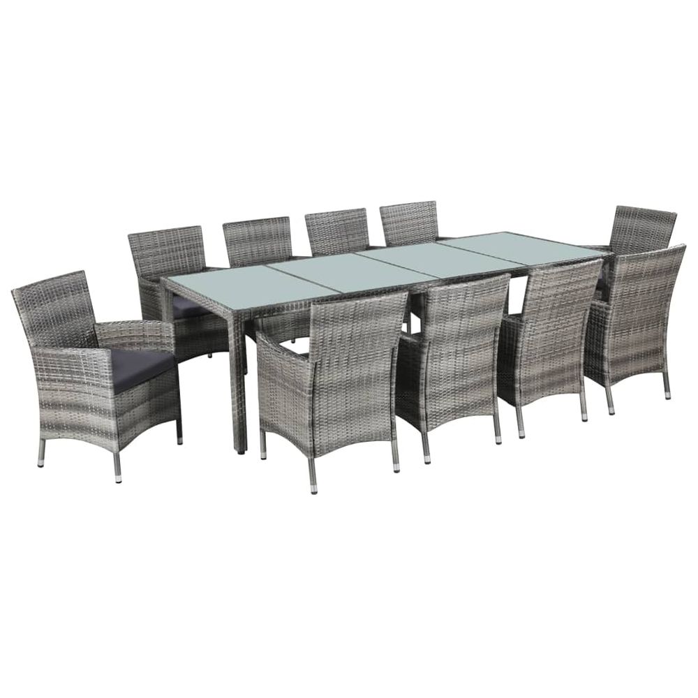 Ensemble à manger d'extérieur 11pc coussins résine tressée gris