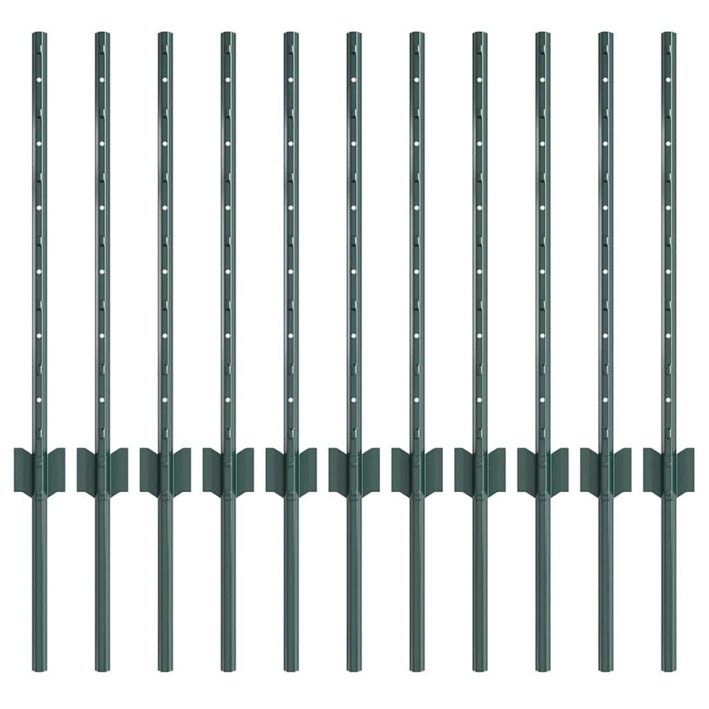 Poteau de clôture. 11 pcs vert 100 cm acier