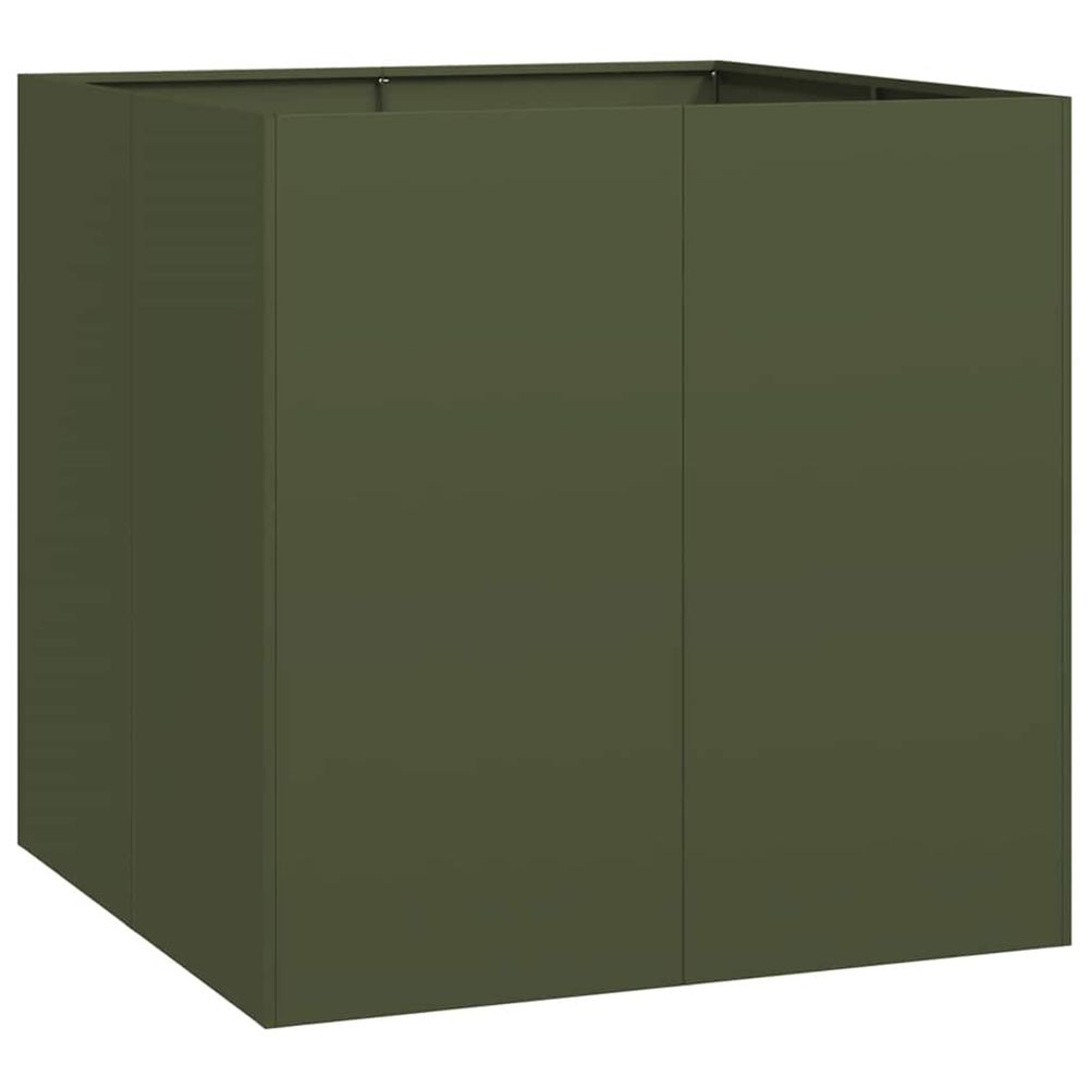 Jardinière d'extérieur vert olive 80x80x80 cm acier