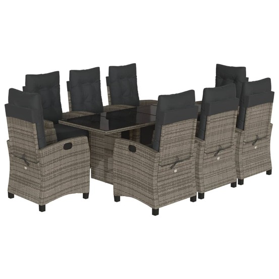 Ensemble à manger de jardin 9 pcs coussins gris résine tressée