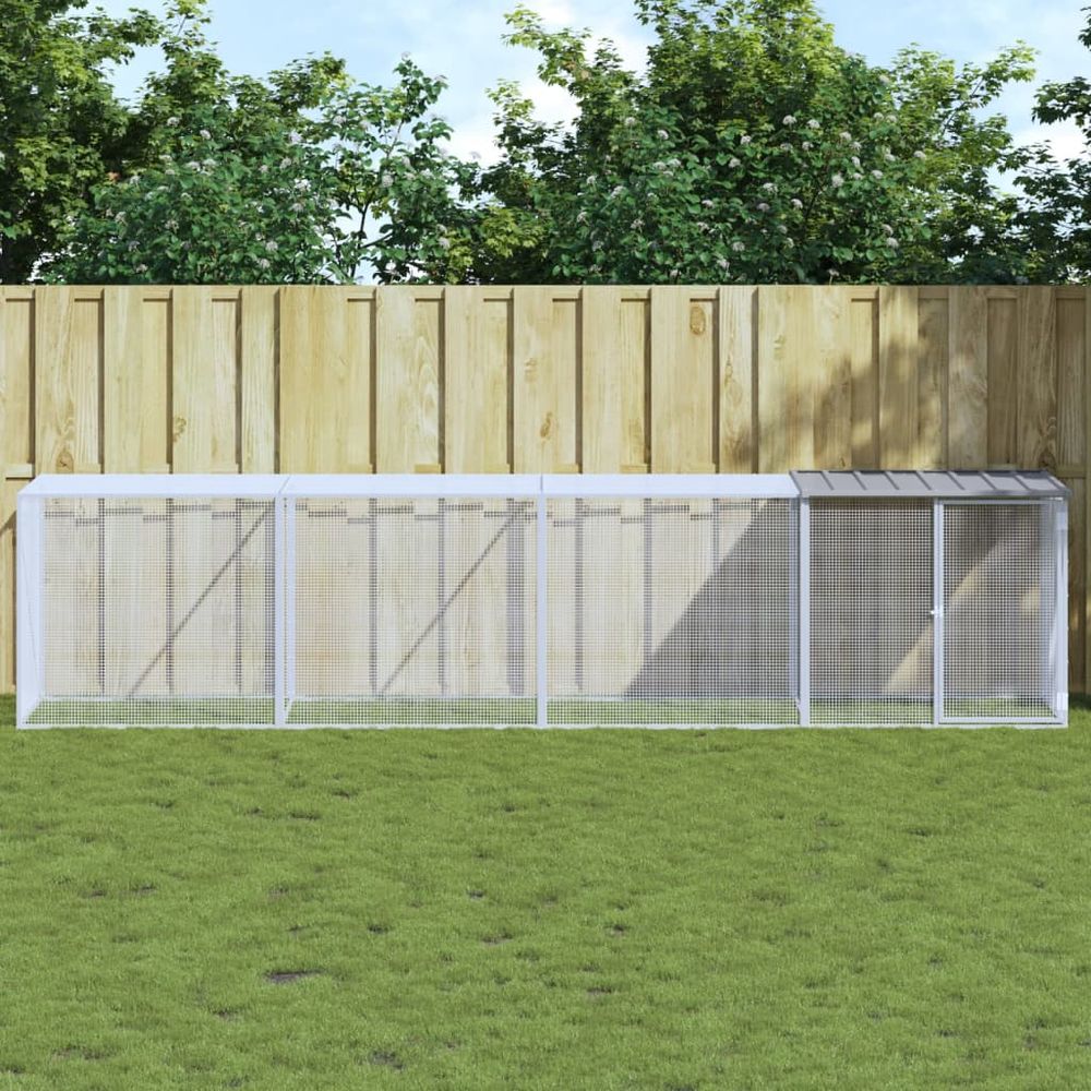 Grand poulailler 403 cm acier galvanisé avec parc grillagé et toit gris