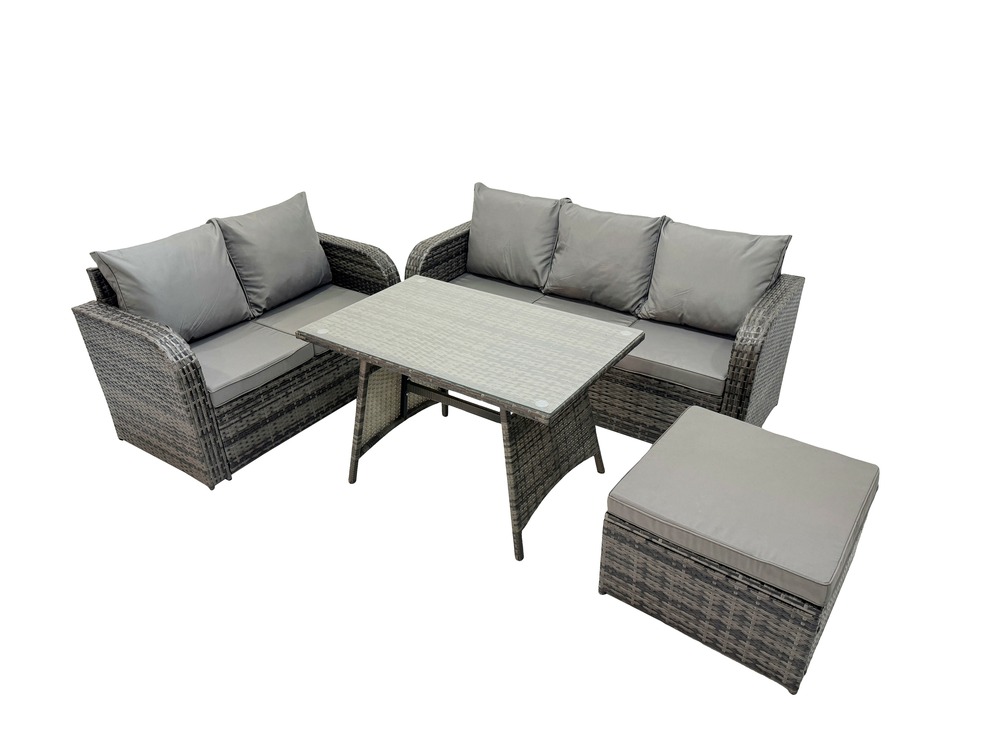 Dossier haut ensemble de meubles de jardin en rotin table à manger set canapé d'amour canapé 3 places grand tabouret