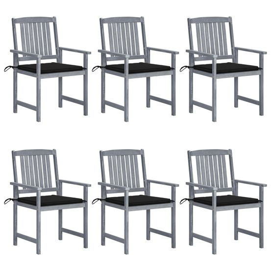 Chaises de jardin et coussins lot de 6 bois acacia massif gris