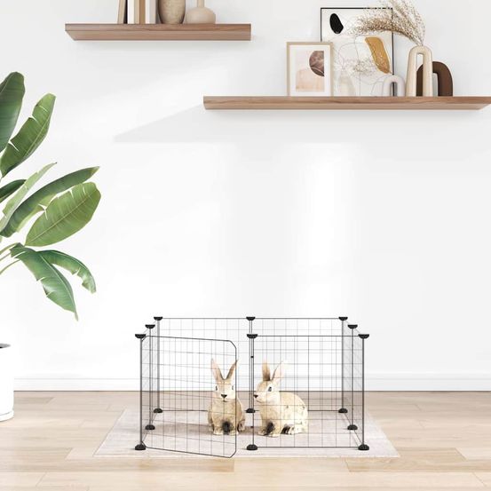 Enclos modulable 8 panneaux acier avec porte pour animaux intérieur noir