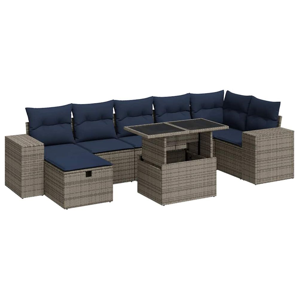 Salon de jardin 8pcs avec coussins marron résine tressée acacia