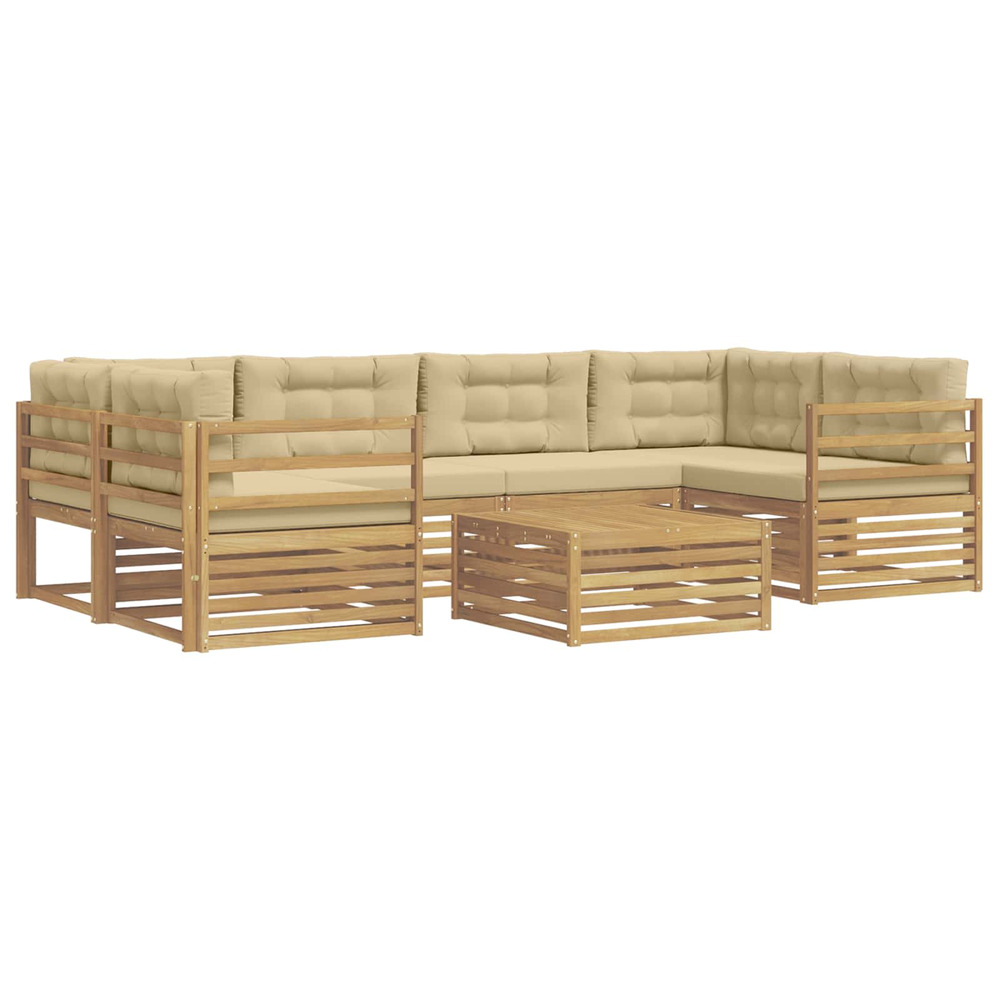 Ensemble de canapés d'extérieur 7 pcs blanc et beige polyester