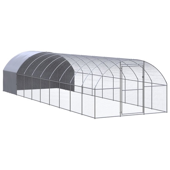 Poulailler enclos cage poules d'extérieur 3 x 10 x 2 m acier galvanisé argent