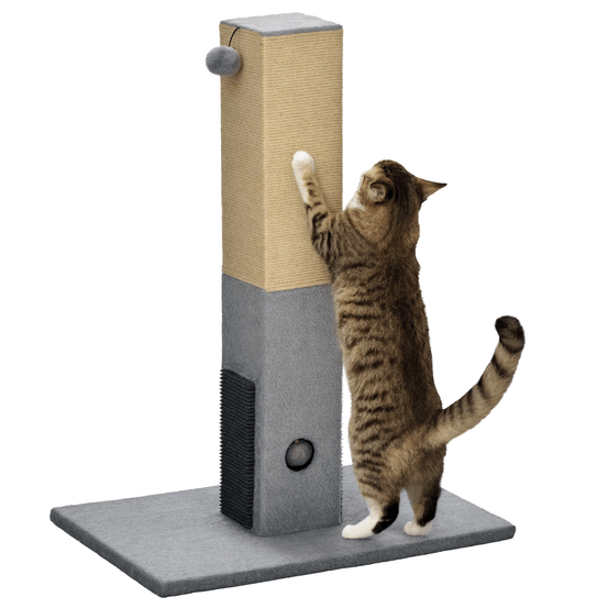 Arbre à chat griffoir jute peluche balles jeu brosse massage 59x39x79cm gris