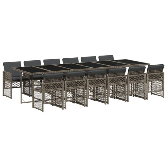 Ensemble à manger de jardin coussins 13 pcs gris résine tressée