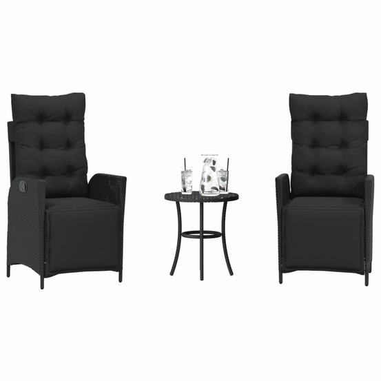 Ensemble de bistro 3 pcs avec coussins noir résine tressée