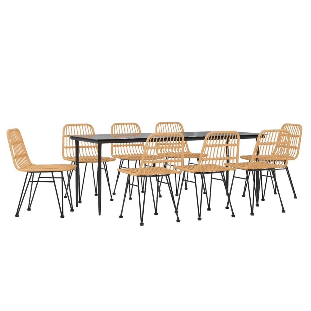 Ensemble à dîner salon de jardin meuble d'extérieur 9 pièces résine tressée