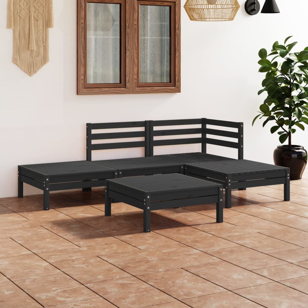 Salon de jardin 5 pcs bois de pin massif noir