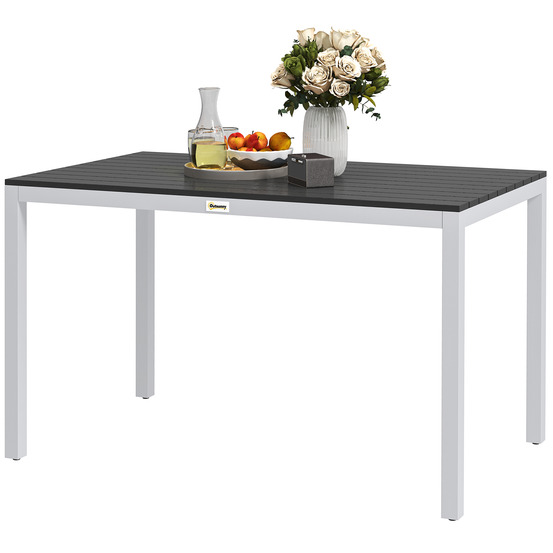 Table de jardin en aluminium, 120 x 70 cm, résistante aux intempéries, table de balcon aspect bois, pour 4 à 6 personnes, noire