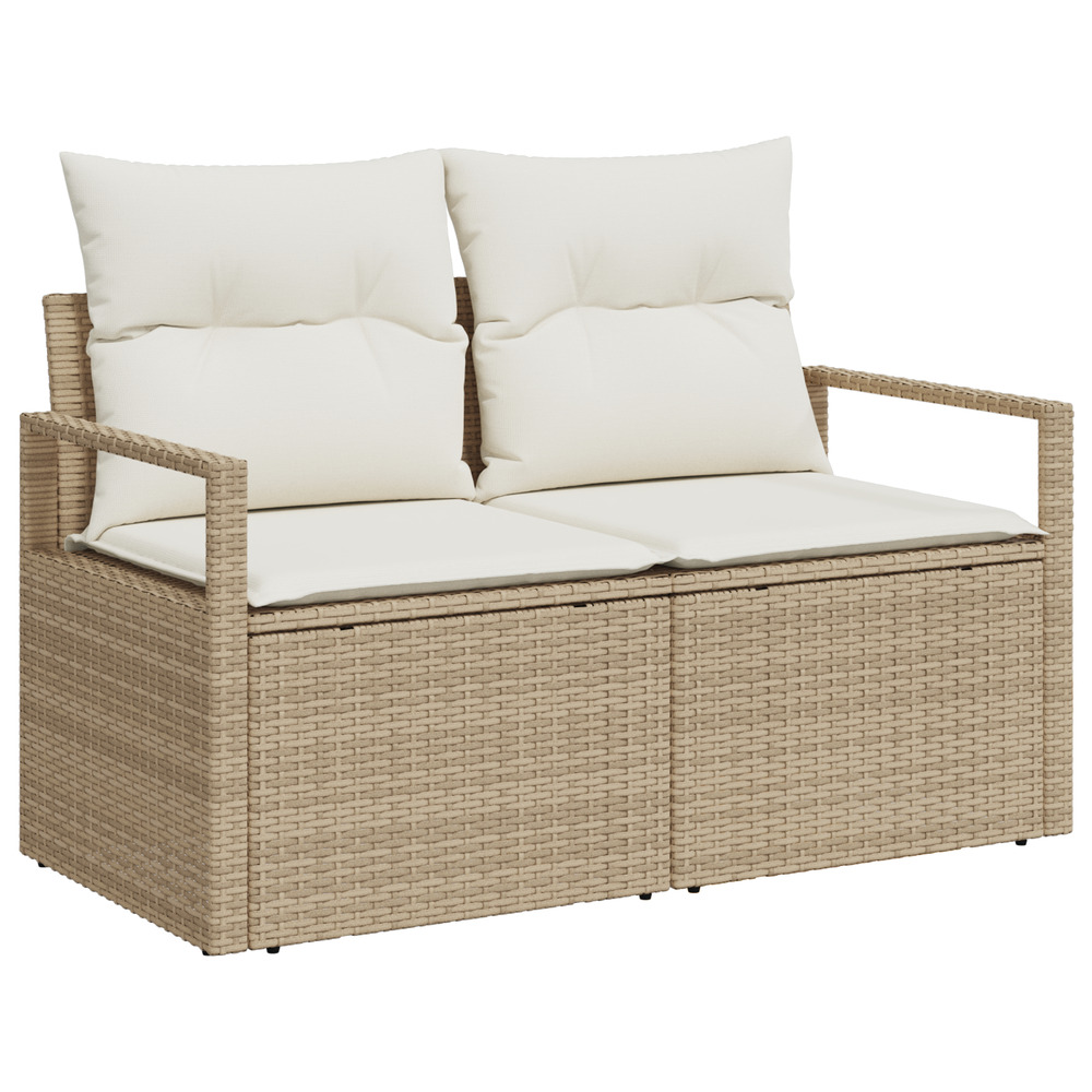 Sofa de jardin 2 places avec rangement et coussins en poly rotin beige