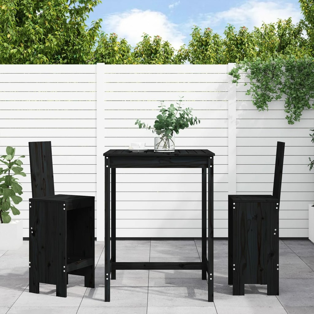 Ensemble de bar de jardin 3 pcs noir bois de pin massif