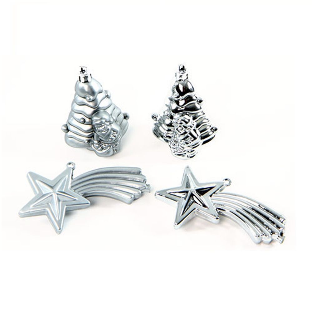 Lot de 4 boules de noël 2 sapins et 2 étoiles brillant et mat