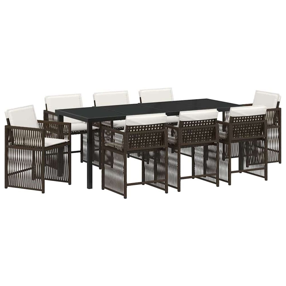 Ensemble de salle à manger pour jardin 9 pc marron polyrotin